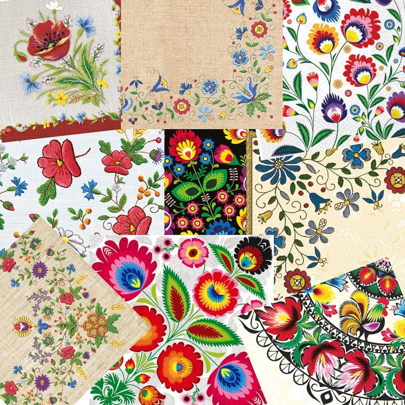 Keep Unique Mystery Pack Decoupage Paper Napkins, 20-ct Assorted Surprise Napkins, Decorative Napkins for Art Craft Junk Journal, Scrapbooking, 20 Different Folk Designs - Image 1